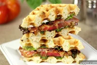 Cheesy Waffle BLT Sandwich Recipe: Crispy Bacon, Lettuce & Tomato