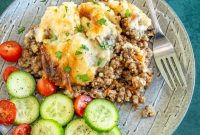 Cheesy Ground Beef Casserole Topped with Mashed Potatoes