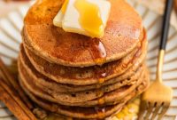 Apple-Cinnamon Oatmeal Pancakes with Maple Drizzle
