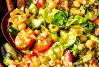 Cucumber Chickpea Greek Salad with Shallot Vinaigrette