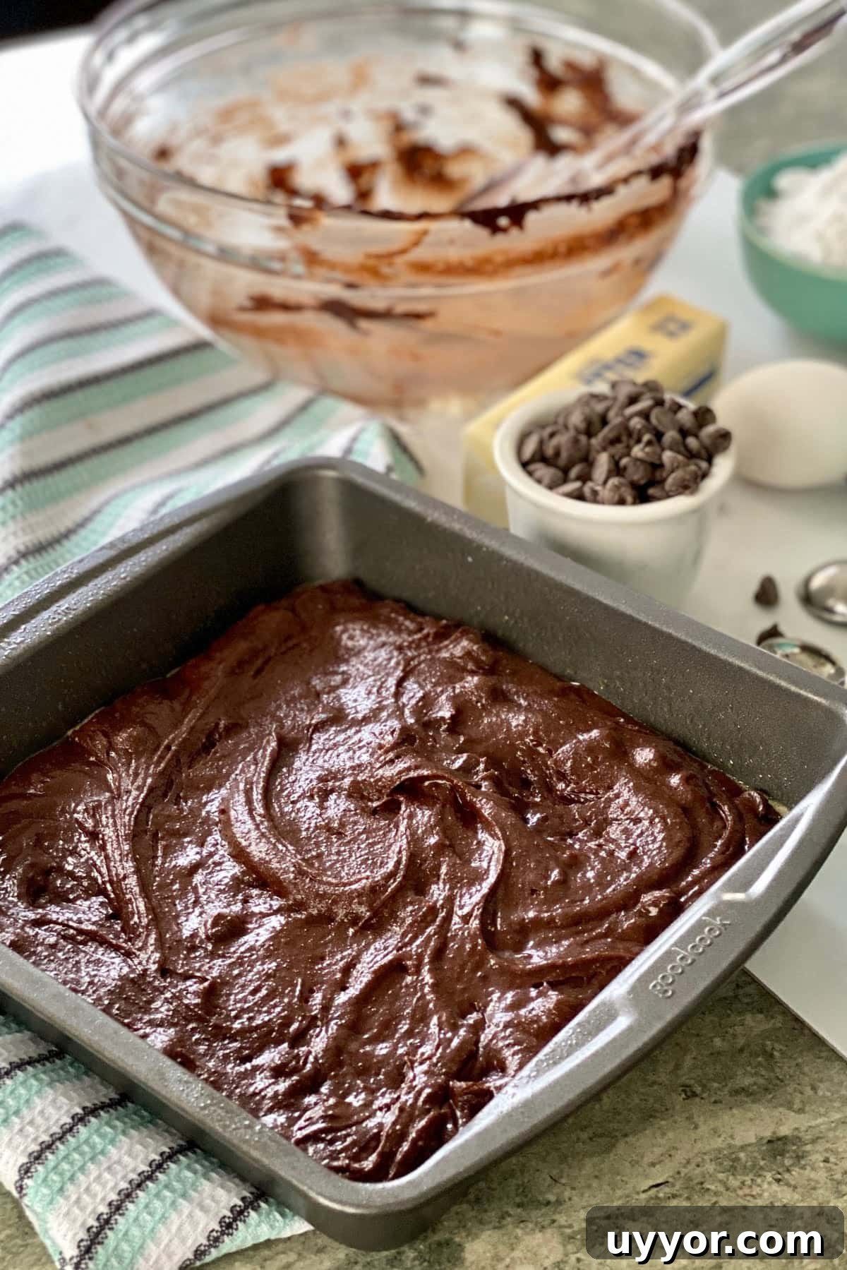 Decadent Fudgy Mint Brownies Recipe 4 brownie batter in a pan