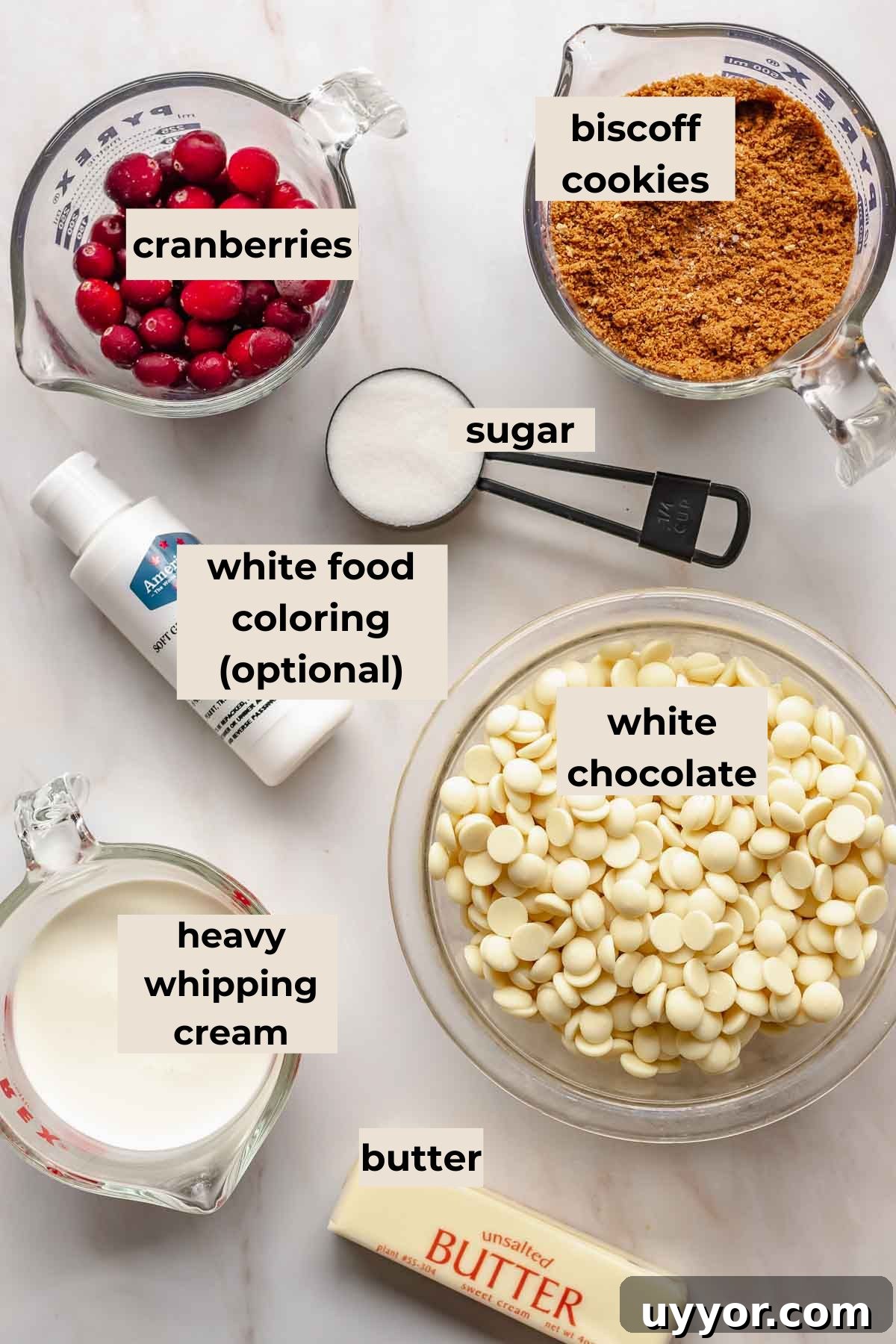 Ingredients for cranberry white chocolate tart.