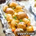 Tater Tot Meatball Foil Packet Meals on sheet pan