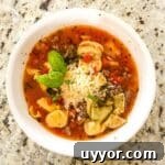 a bowl of Instant Pot Tortellini Soup.