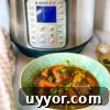 beef stew in green bowl.