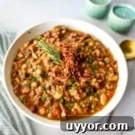 white bowl with 15 bean soup.