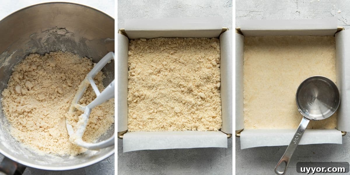 Pressing shortbread crust into pan
