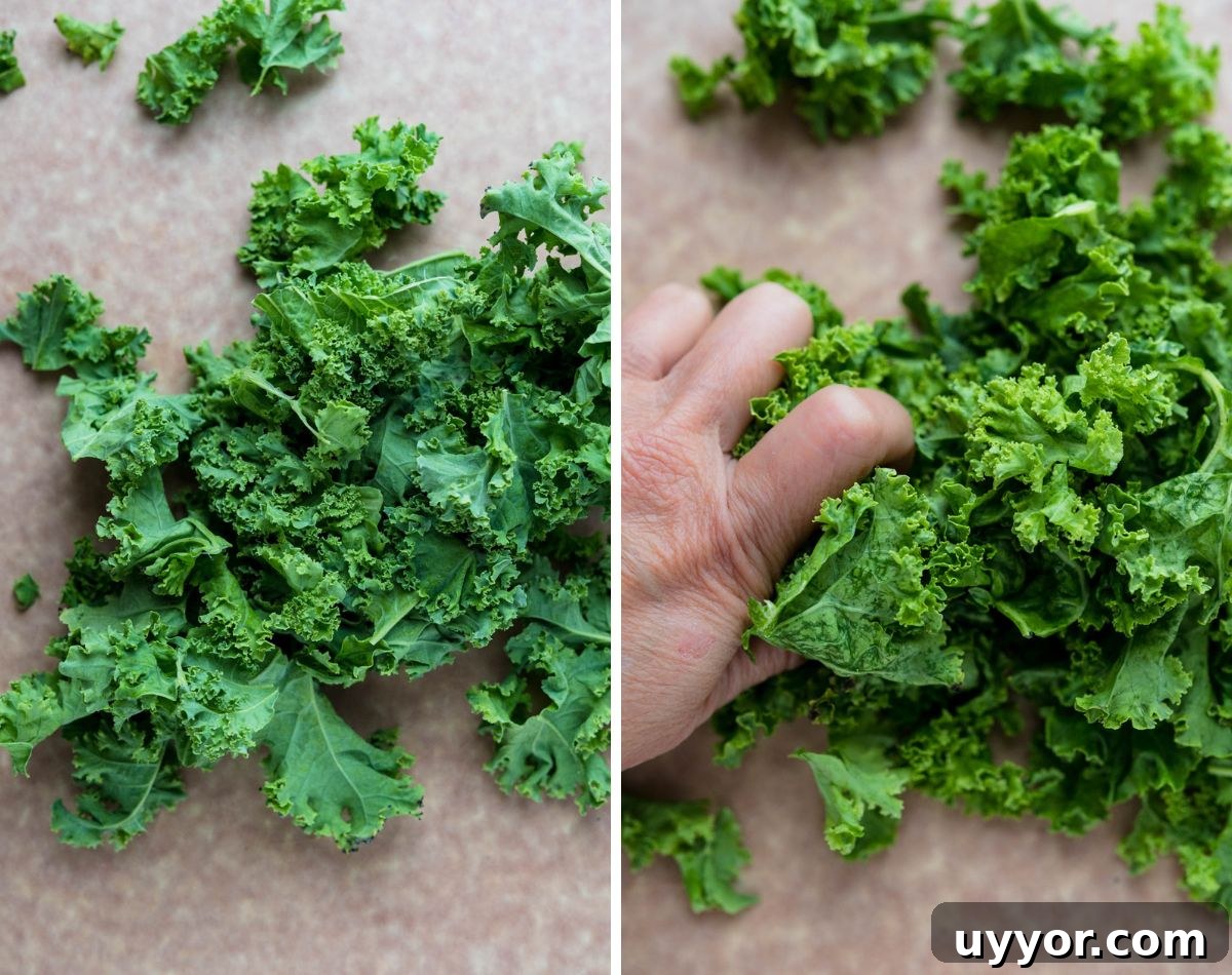 massaging kale to make it tender.