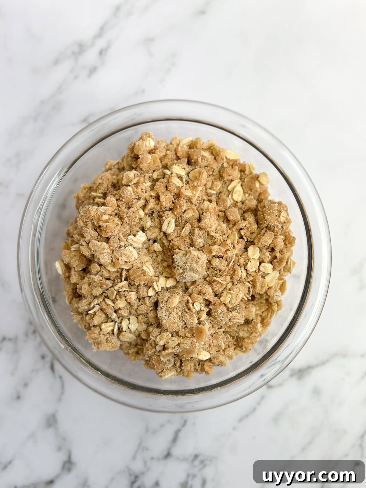 Brown Butter Peach Crisp Recipe — Warm Summer Dessert 6 streusel topping all prepped.