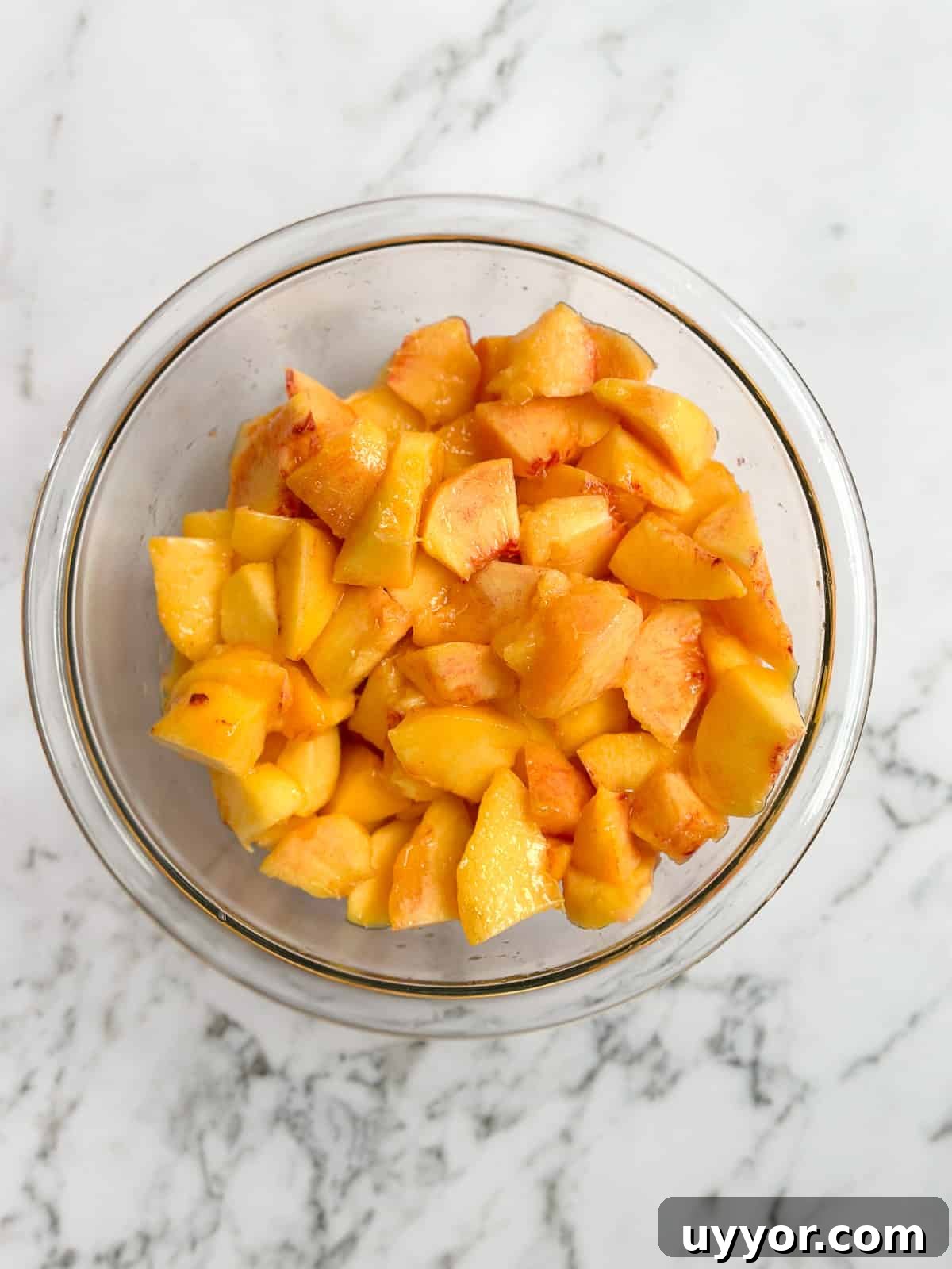 Brown Butter Peach Crisp Recipe — Warm Summer Dessert 7 fresh peaches cut and peeled.