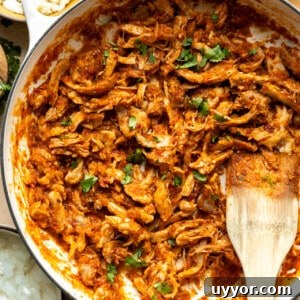 Authentic Chicken Tinga Recipe: Smoky Mexican Shredded Chicken 8 Chicken Tinga served in a skillet, with tortillas, onions and other toppings on the side