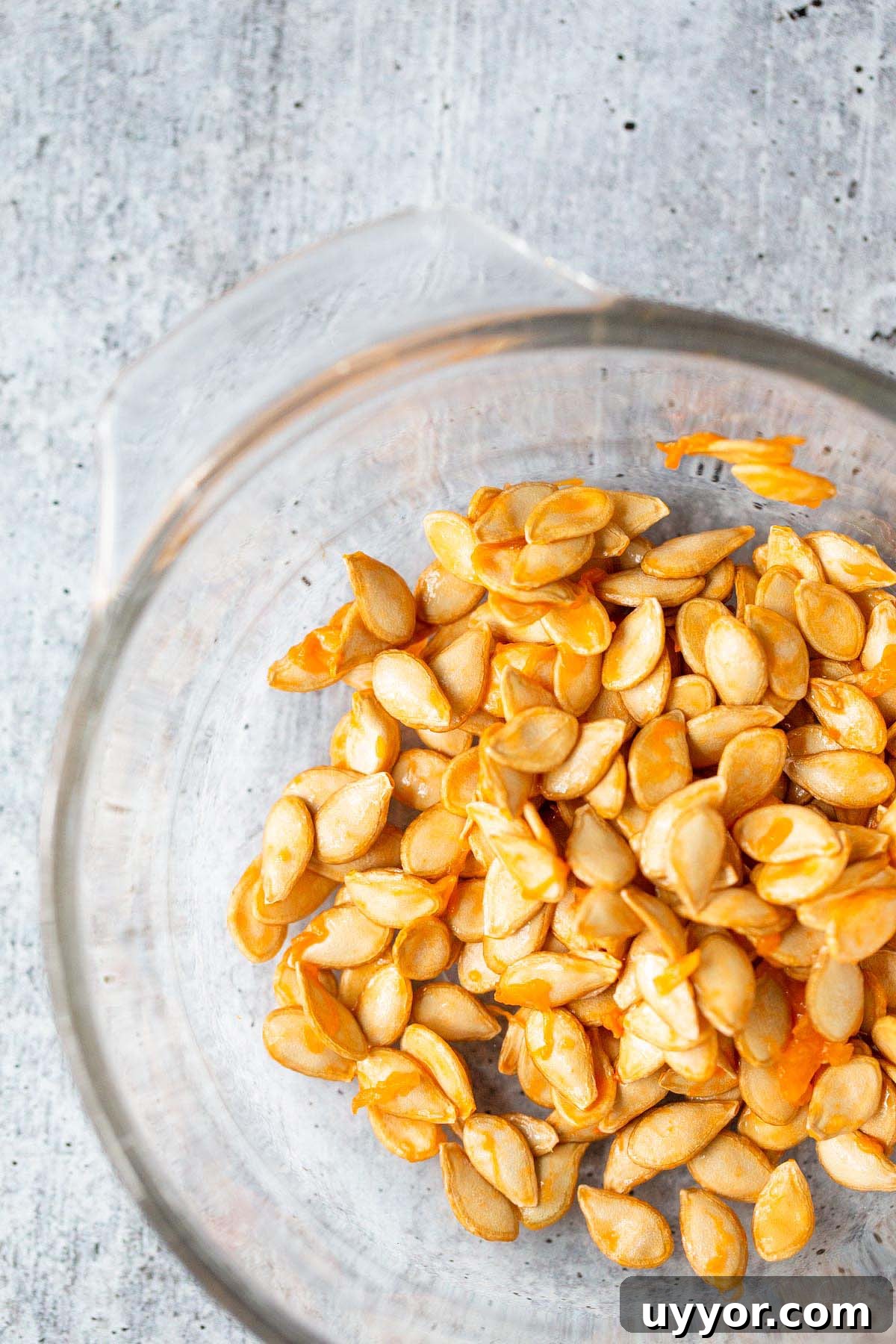 Crispy Roasted Honeynut Squash Seeds Recipe 4 Squash seeds i a bowl waiting to be cleaned