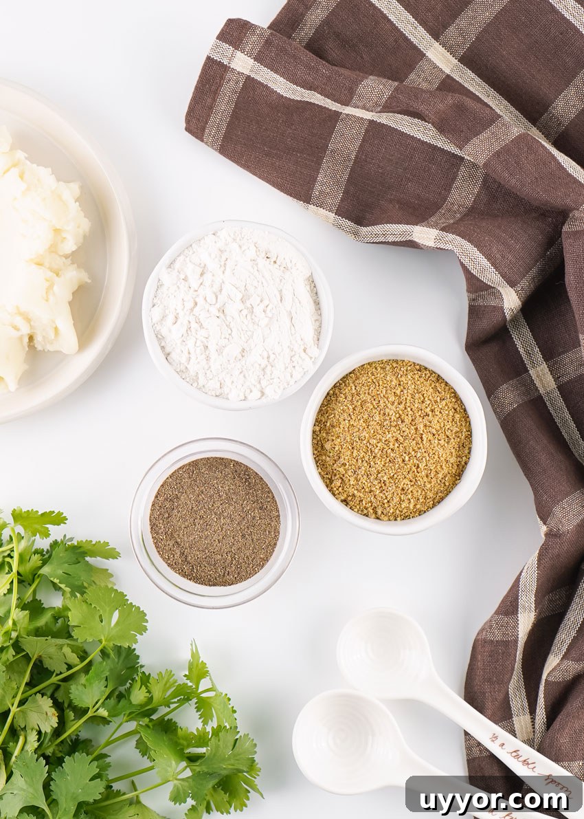 Homemade Brown Gravy Mix Recipe: Make and Store from Scratch 4 an overhead image showing the measured ingredients needed to make a batch of homemade brown gravy mix