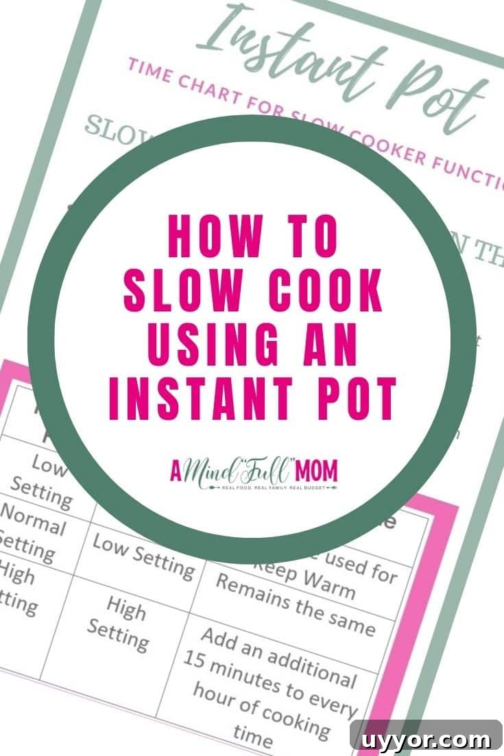 PDF Blurred out in background of how to convert recipes from slow cooker to Instant Pot with logo overlay that reads how to use instant pot as slow cooker.