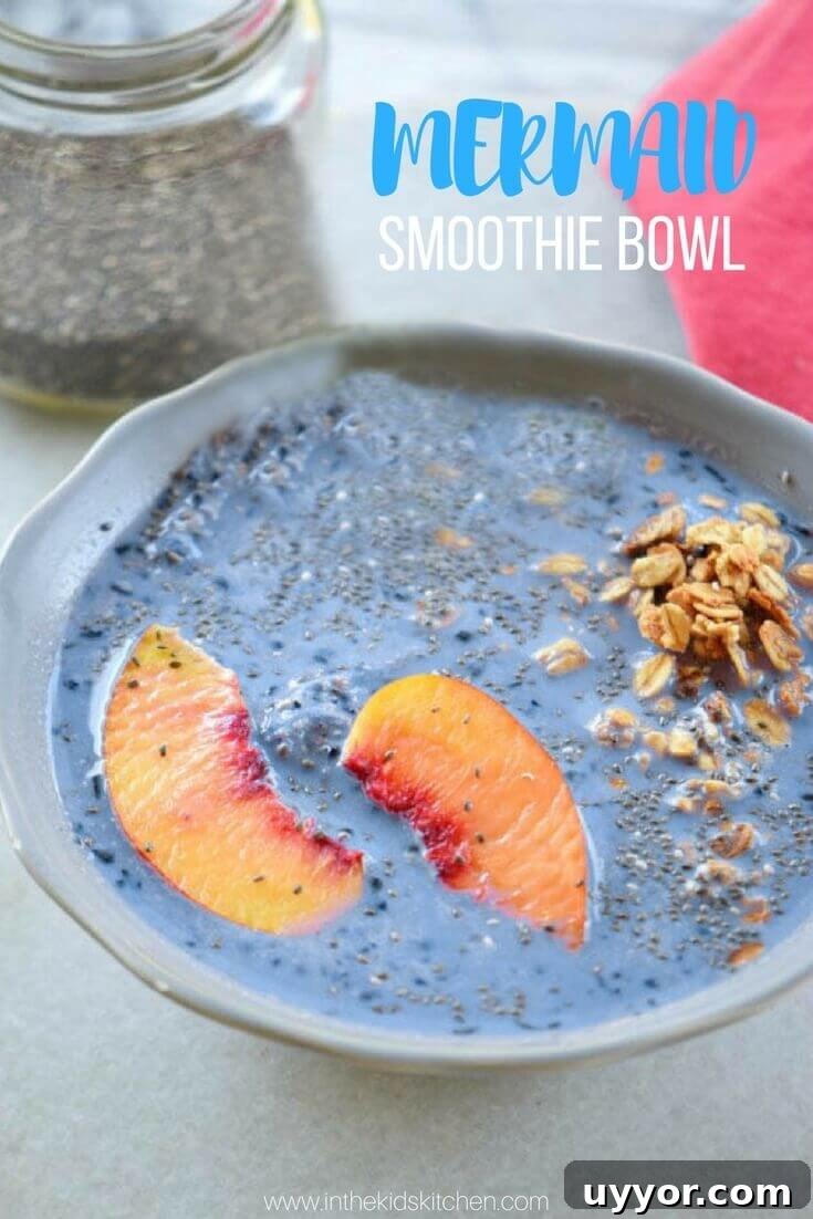 blue smoothie bowl with peaches