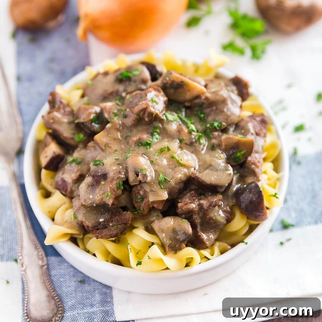 A square image of the Easy Beef Stroganoff Recipe.
