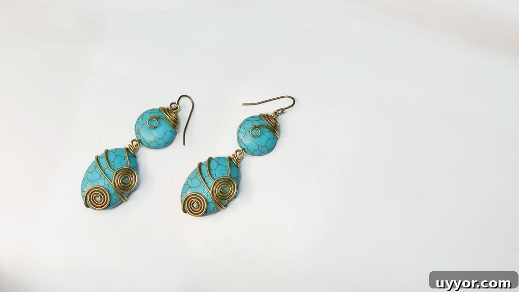 Handmade Wire-Wrapped Spiral Bead Earrings Tutorial 12 Final wire-wrapped spiral bead earrings