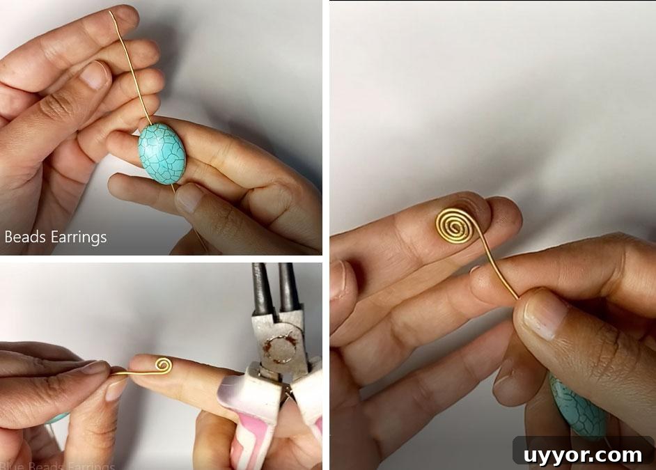 Handmade Wire-Wrapped Spiral Bead Earrings Tutorial 3 Forming the first spiral