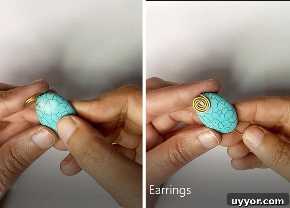 Handmade Wire-Wrapped Spiral Bead Earrings Tutorial 4 Spiral pressed onto bead