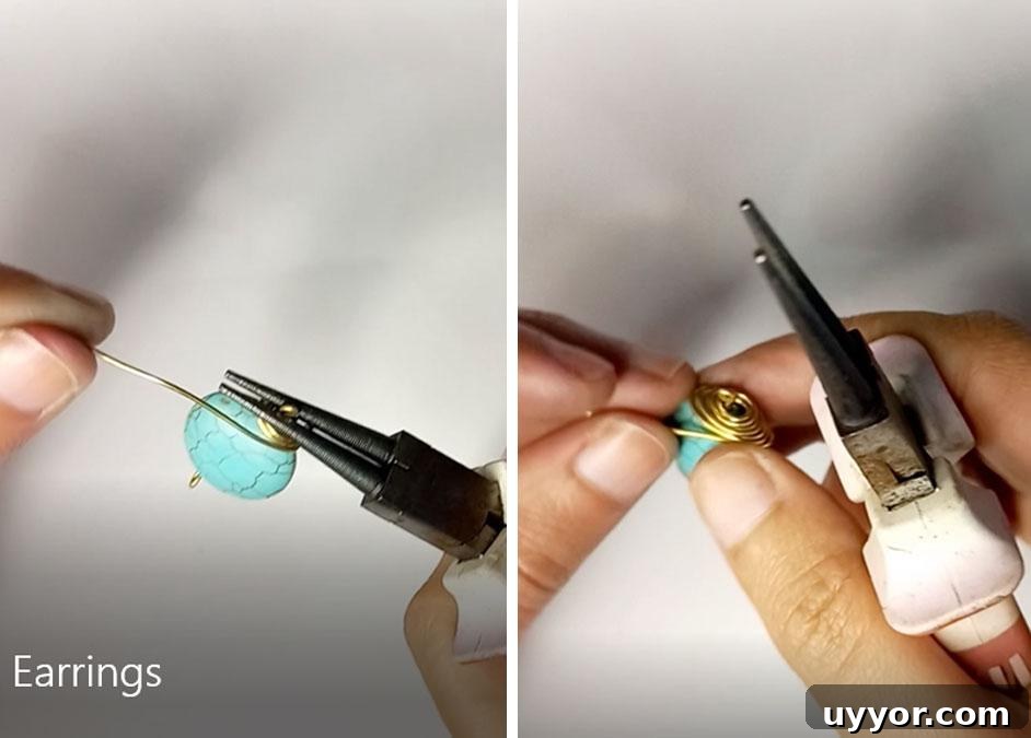 Handmade Wire-Wrapped Spiral Bead Earrings Tutorial 8 Wrapping second bead