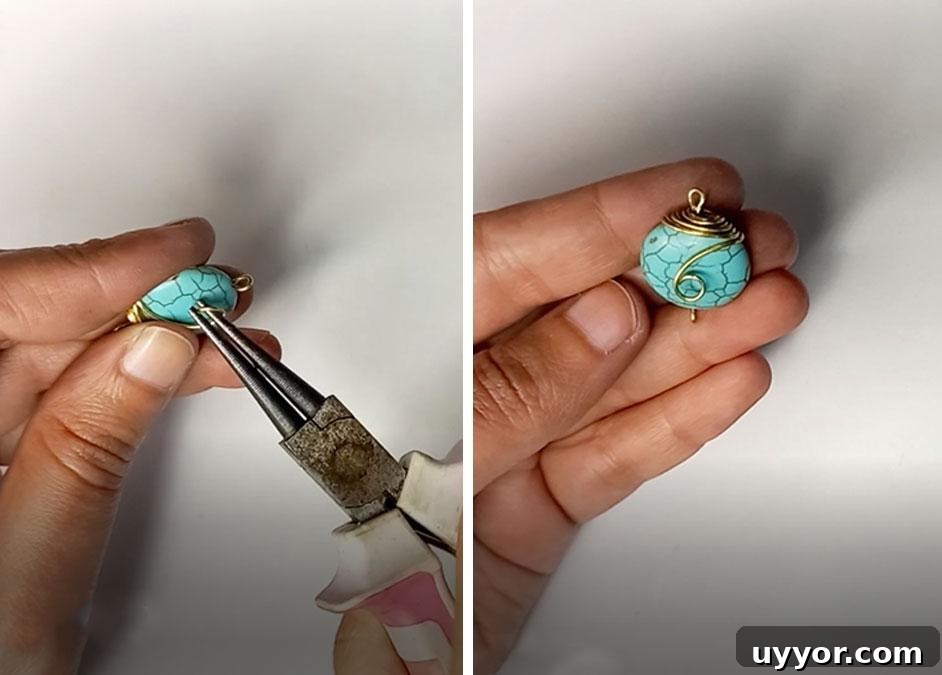 Handmade Wire-Wrapped Spiral Bead Earrings Tutorial 9 Tucking wire ends