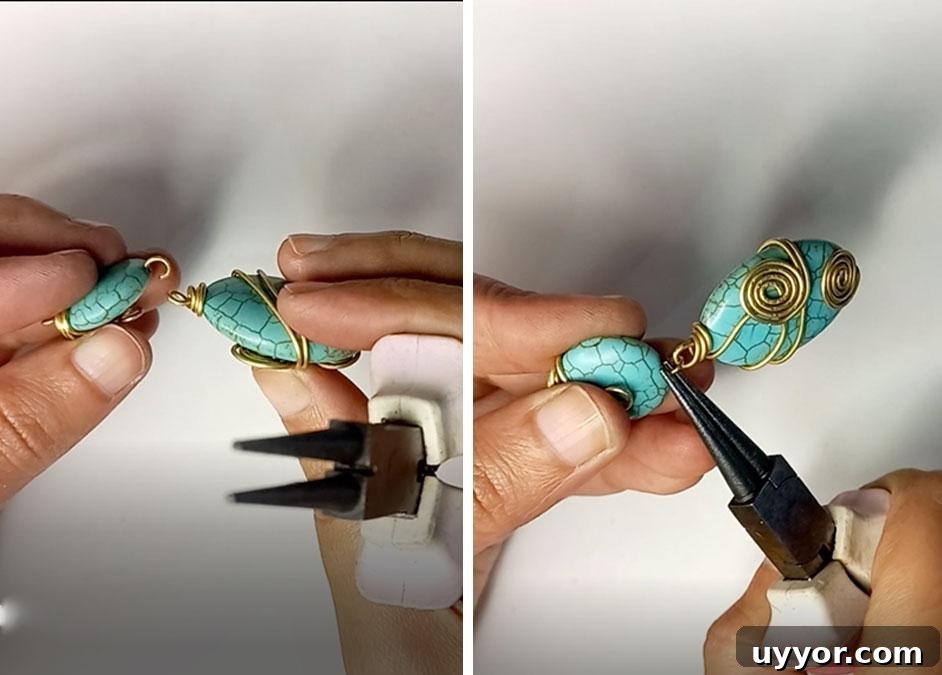 Handmade Wire-Wrapped Spiral Bead Earrings Tutorial 10 Connecting beads