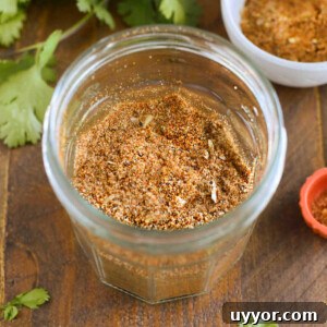 Homemade Taco Seasoning Mix for Flavorful Weeknight Tacos 6 mason jar filled with homemade taco seasoning on the table