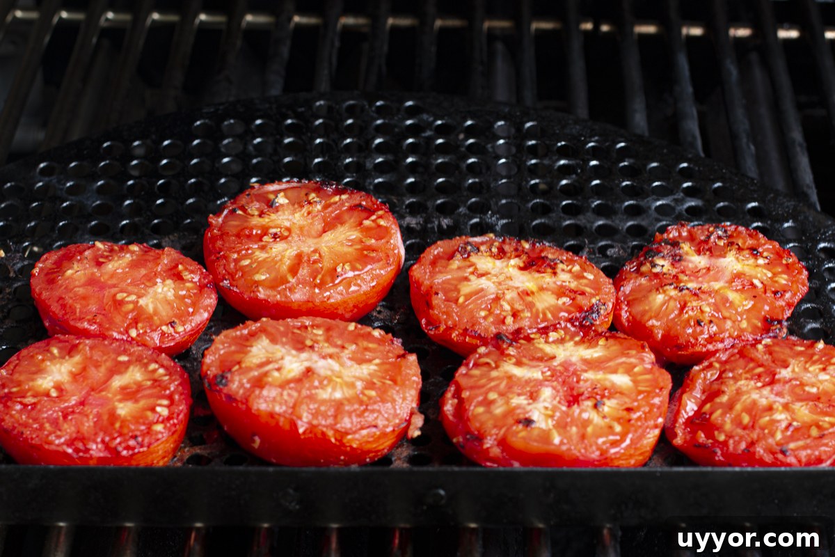 Grilled Caponata: Smoky Sicilian Eggplant with Bold Flavor 7 Tomato halves on the grill