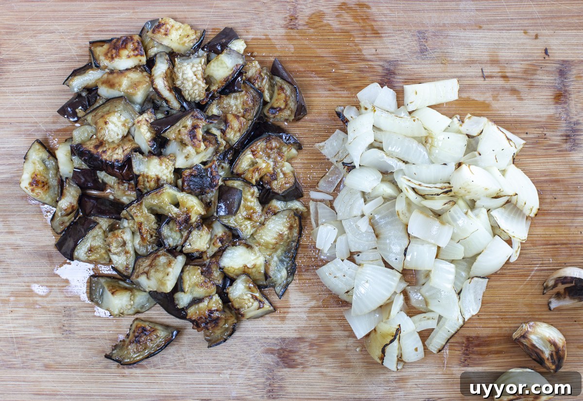 Grilled Caponata: Smoky Sicilian Eggplant with Bold Flavor 10 Chopped Eggplant, Onion and Garlic off the grill