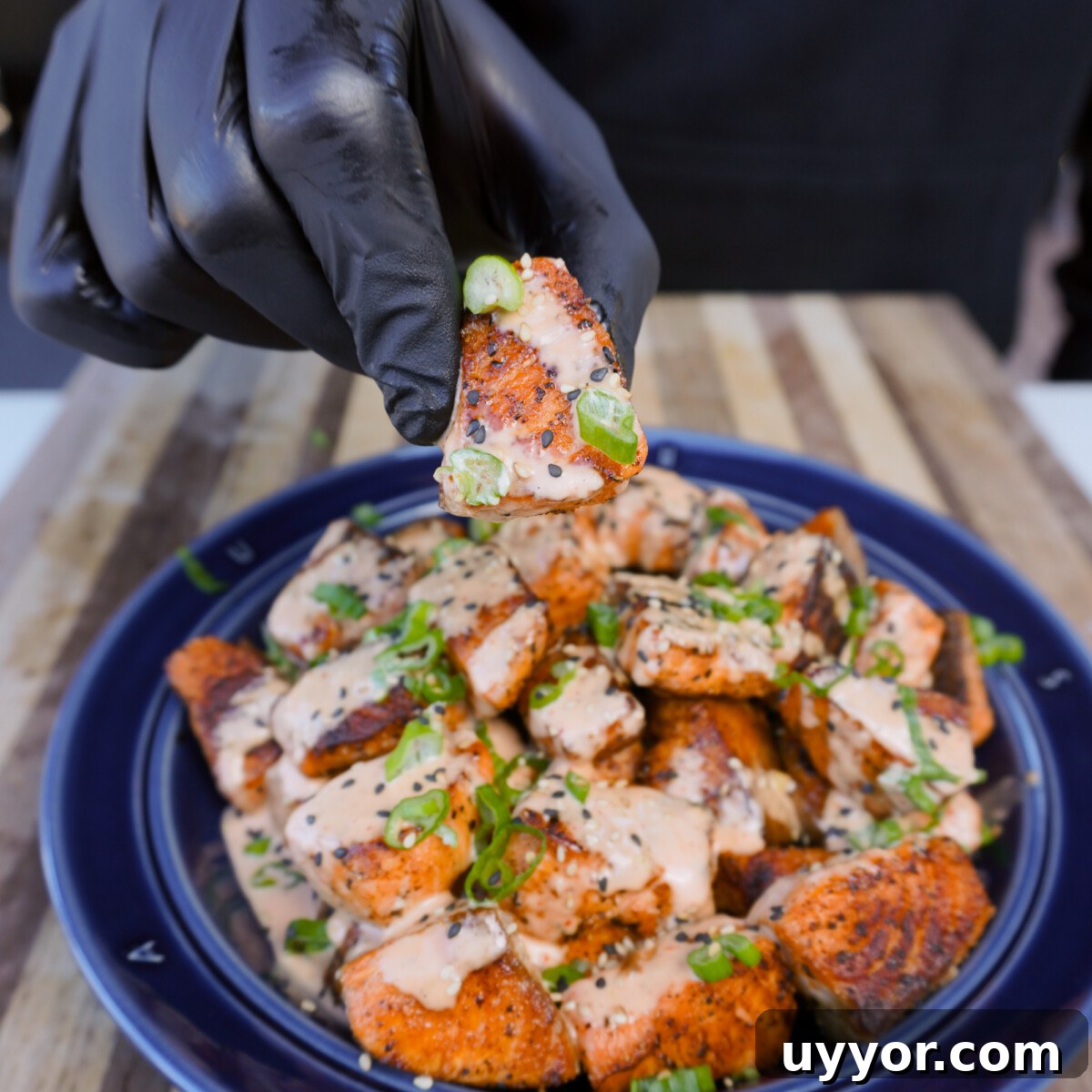 Crispy Cajun Salmon Bites with Zesty Lemon Dipping Sauce 9 crispy cajun salmon bites up close.
