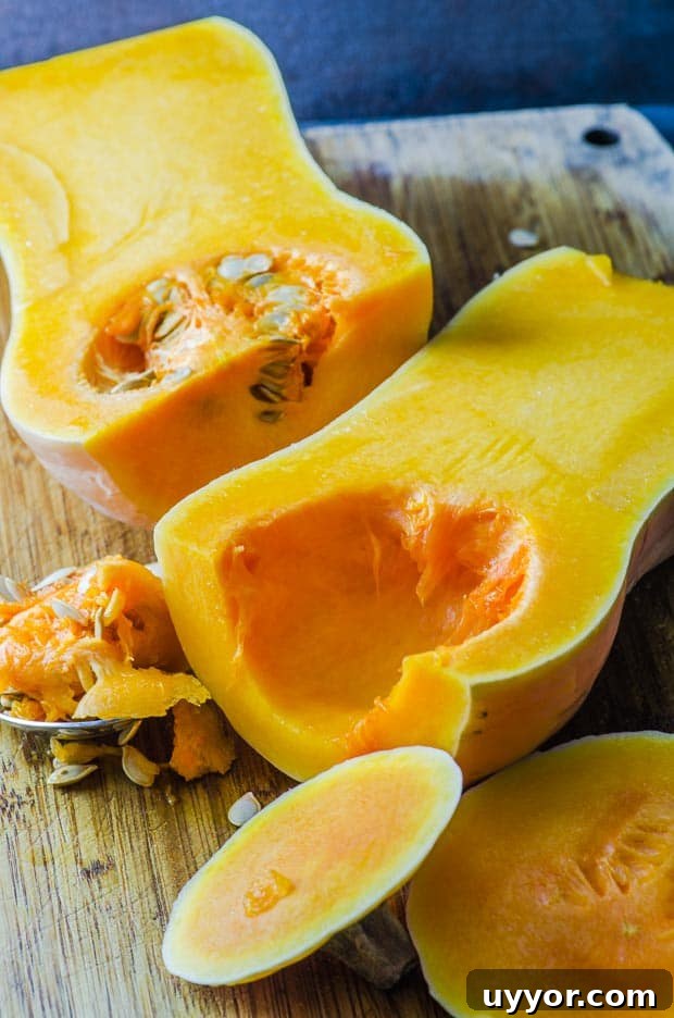 Butternut squash cut in half lengthwise