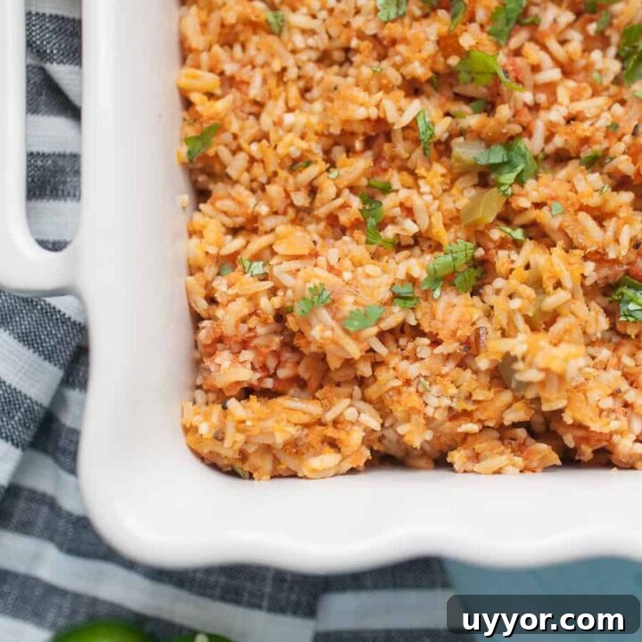 a casserole dish with mexican rice