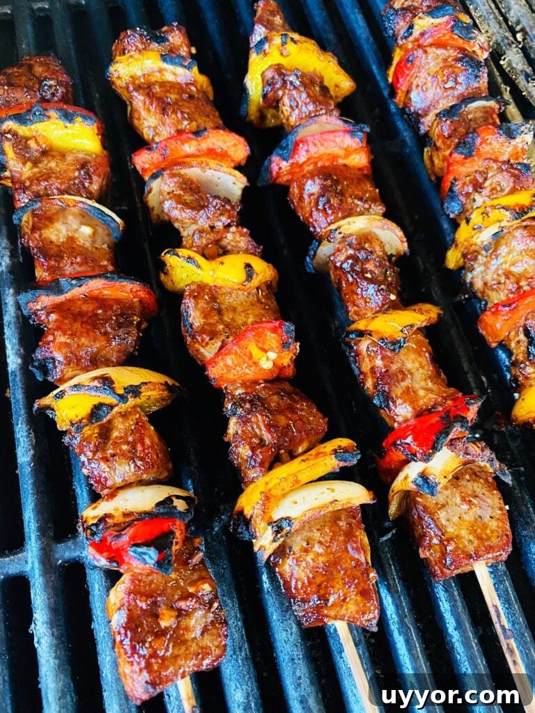 Hawaiian BBQ Chicken Skewers with Pineapple Glaze 11 Grilled Steak Fajita Skewers
