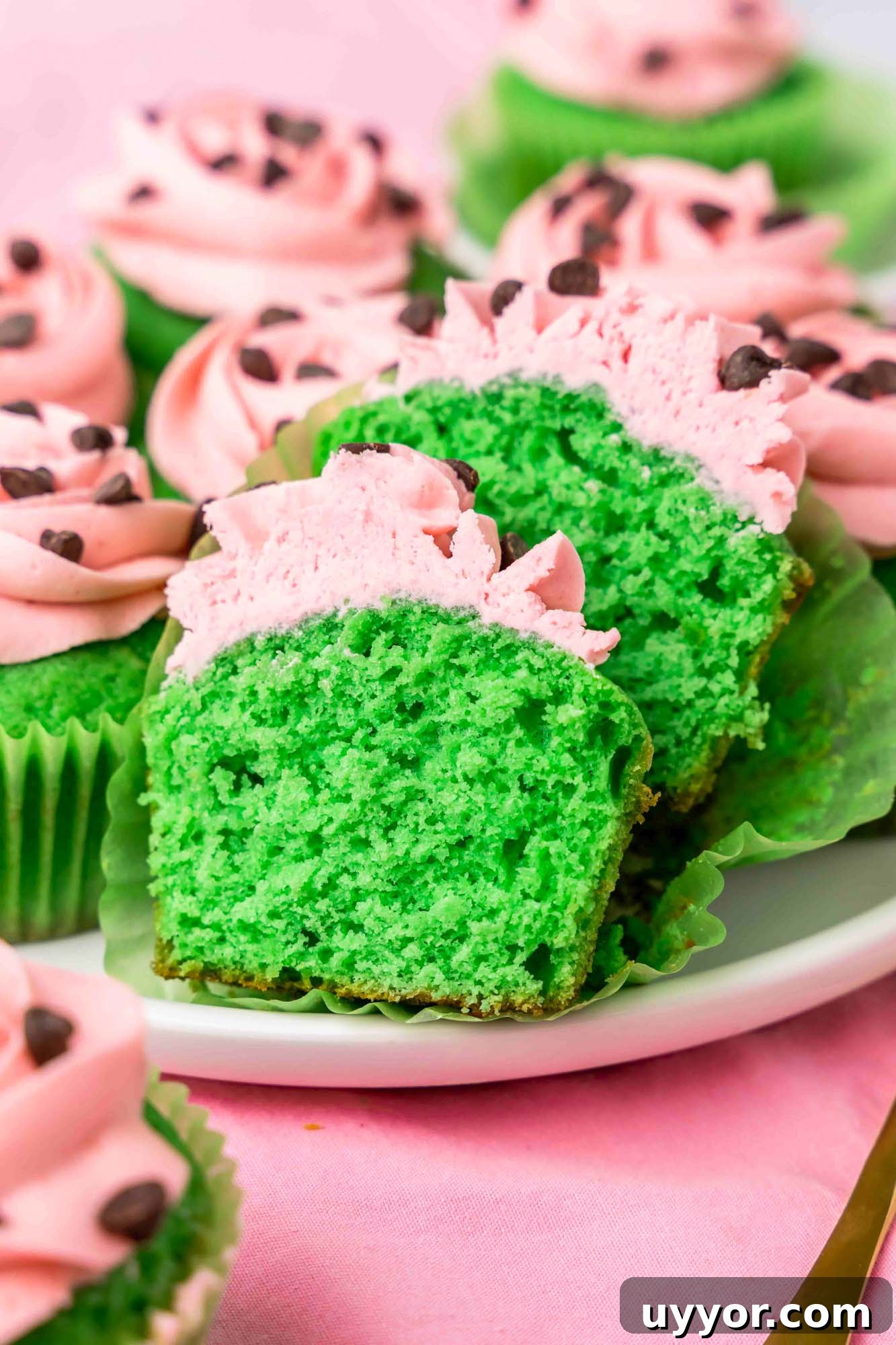 Watermelon Cupcakes Recipe: Refreshing Summer Dessert Idea 8 Sliced watermelon cupcake to show the texture