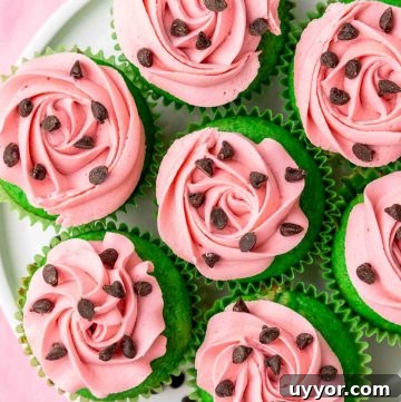 Watermelon Cupcakes Recipe: Refreshing Summer Dessert Idea 9 Overhead shot of watermelon cupcakes on a white plate