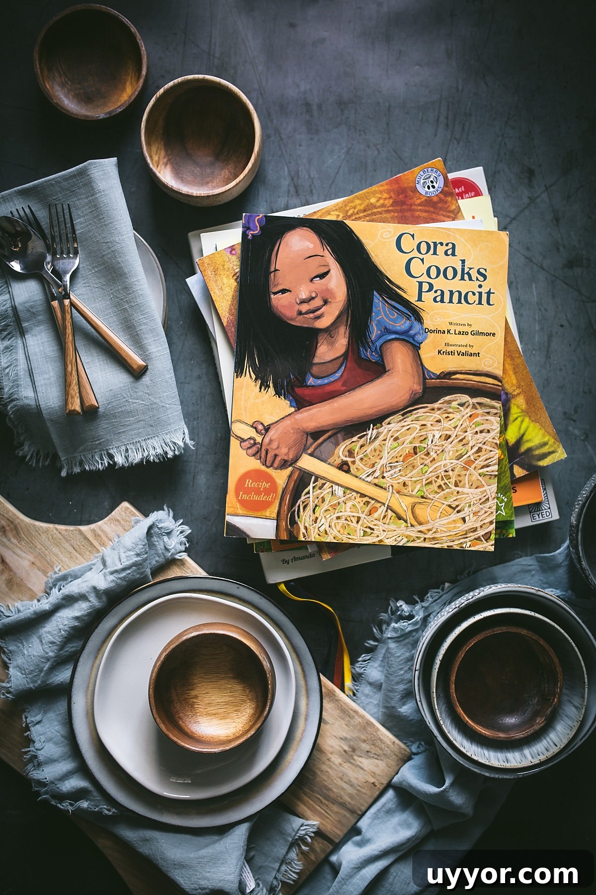 Authentic Filipino Chicken Pancit Recipe with Stir-Fry Noodles 2 Cora Cooks Pancit book among bowls