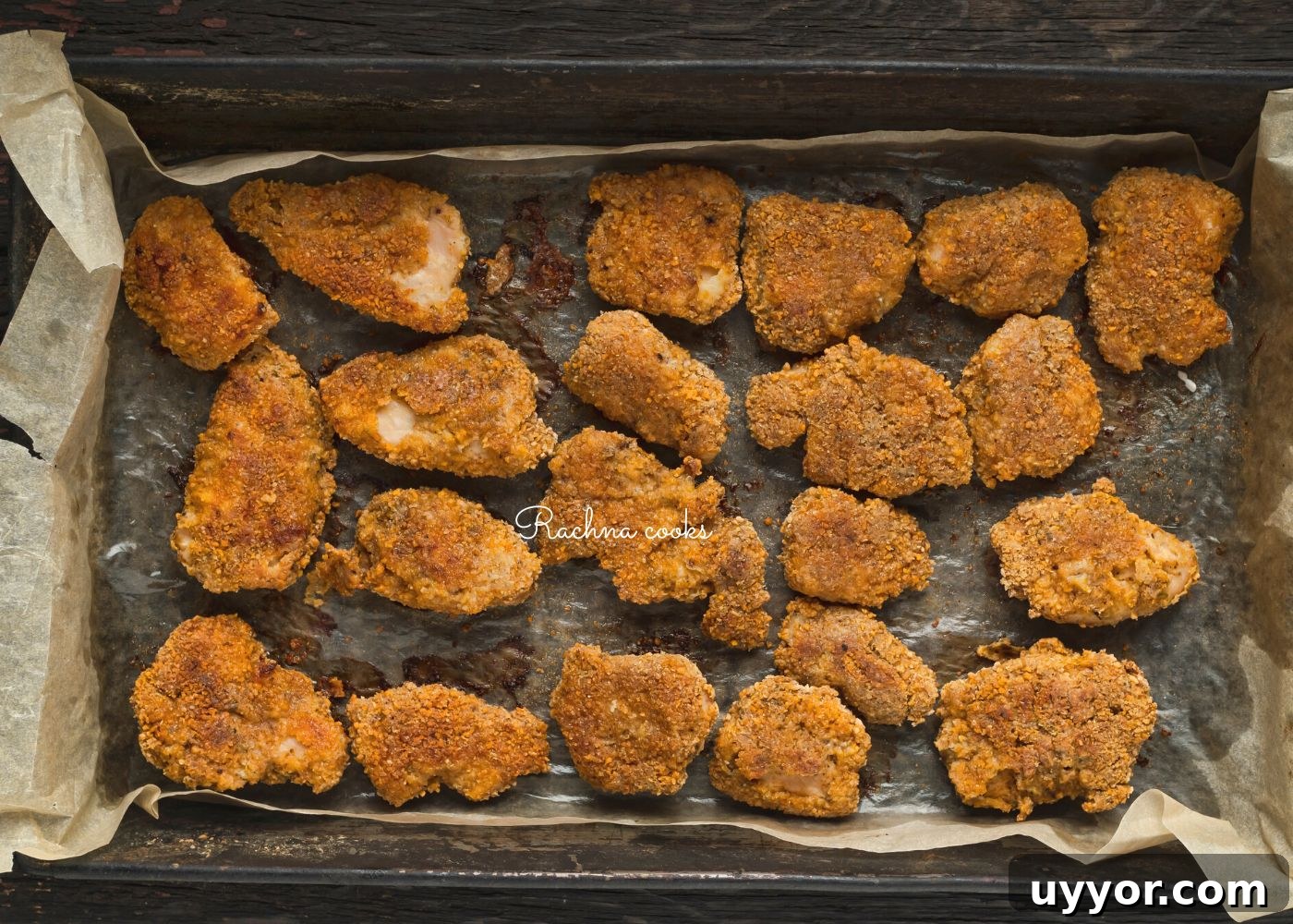 How to Reheat McDonald’s McNuggets for Crispy Results 4 McDonald's Mcnuggets on a baking tray being heated.