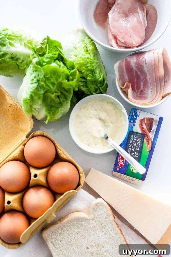 Classic Chicken Caesar Salad Recipe with Crispy Croutons 3 Ingredients for making a classic caesar salad.