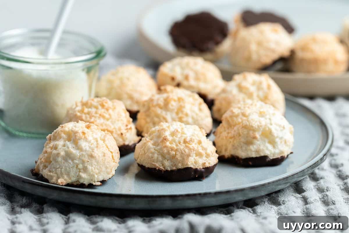 Round blue dish of macaroons.