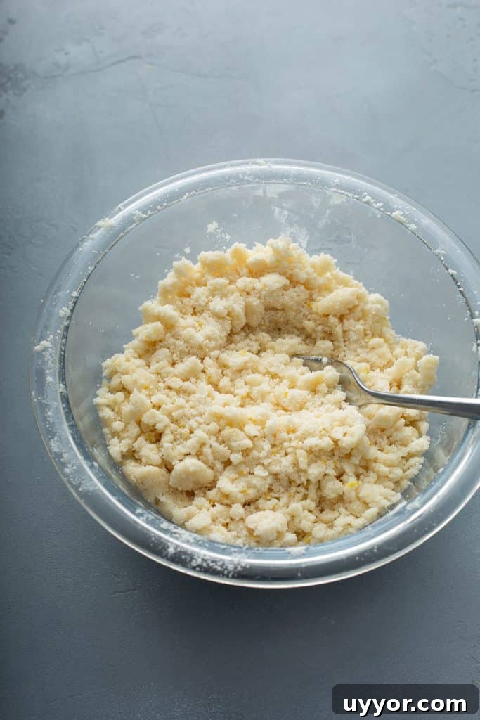 flour, sugar, butter and lemon zest combined in a bowl