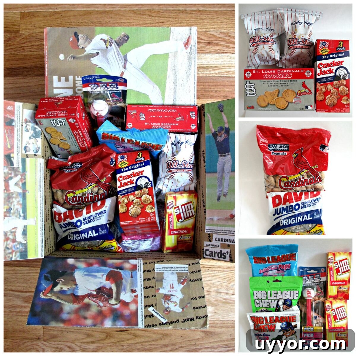 Baseball Care Package for a St Louis Cardinals fan! Decorated baseball care package and themed contents.