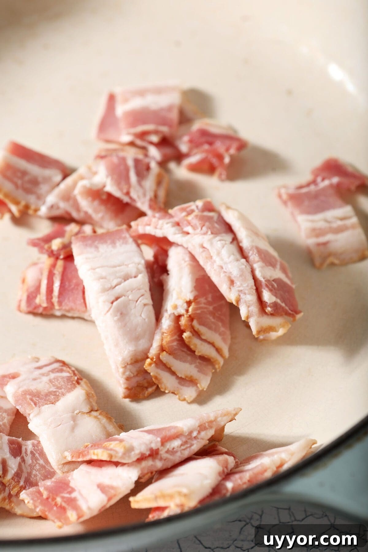Bacon in a pan before cooking