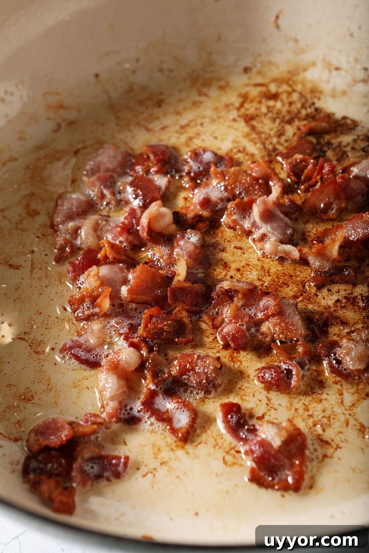 Crispy bacon in a pan