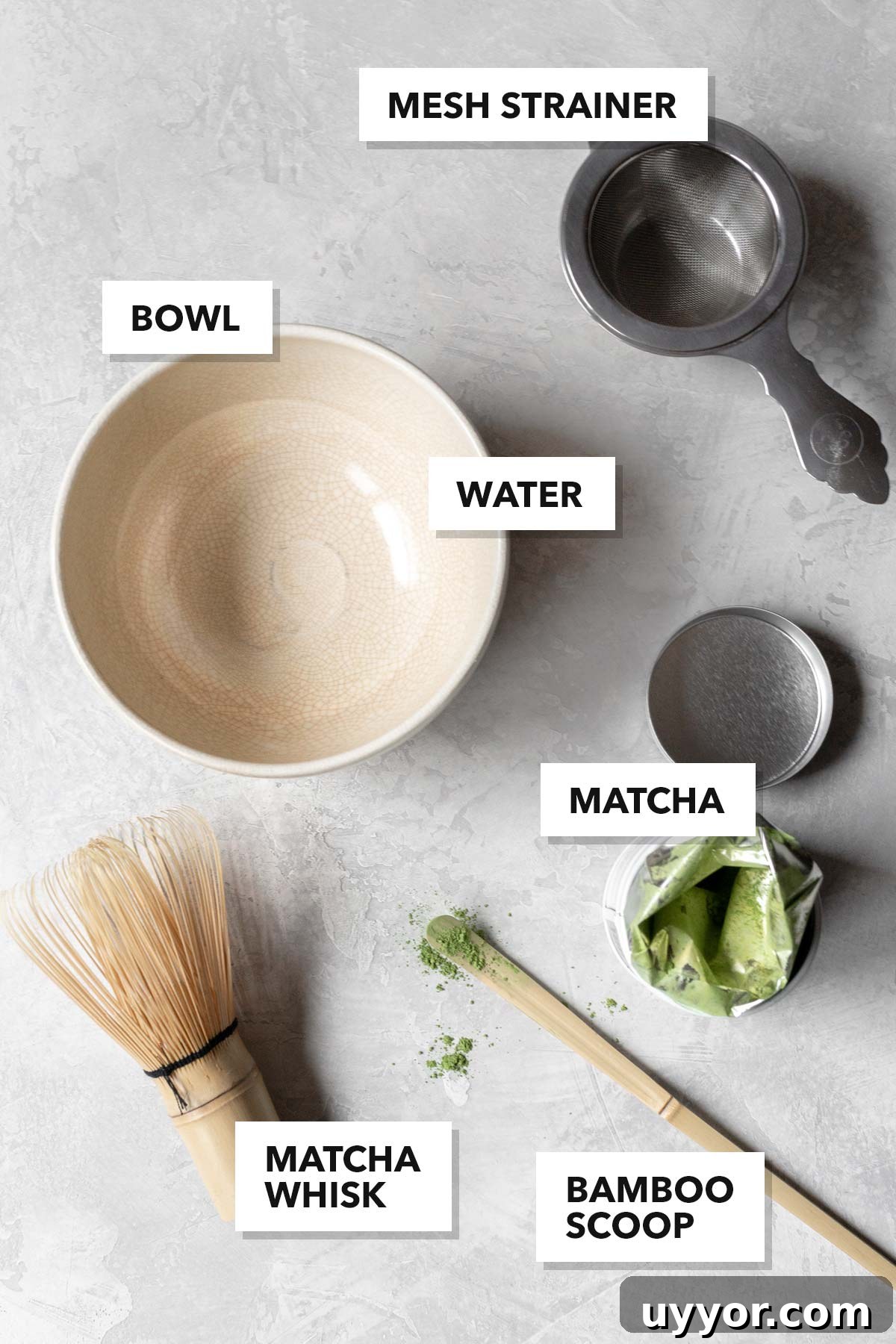 How to Prepare Matcha: Traditional Steps for Smooth, Frothy Tea 3 Matcha ingredients and tools.