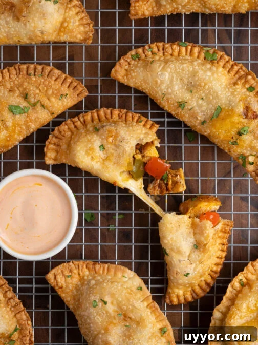 A tray of cheesy chicken empanadas.