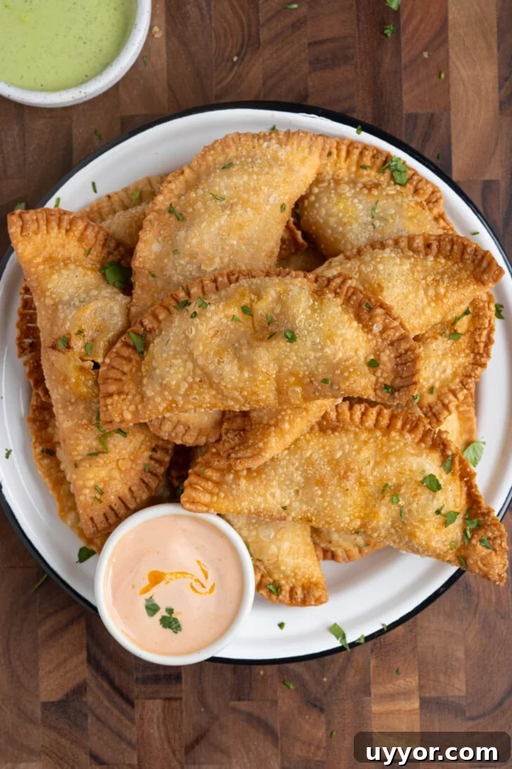 Cheesy Chicken Empanadas with Homemade Savory Filling 7 A plate of chicken empanadas.