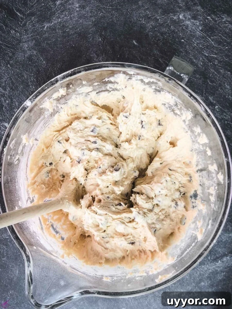 Rum-Infused Chocolate Chip Cookies: Chewy & Boozy Recipe 7 Mix in the chocolate chips well with a wooden spoon.