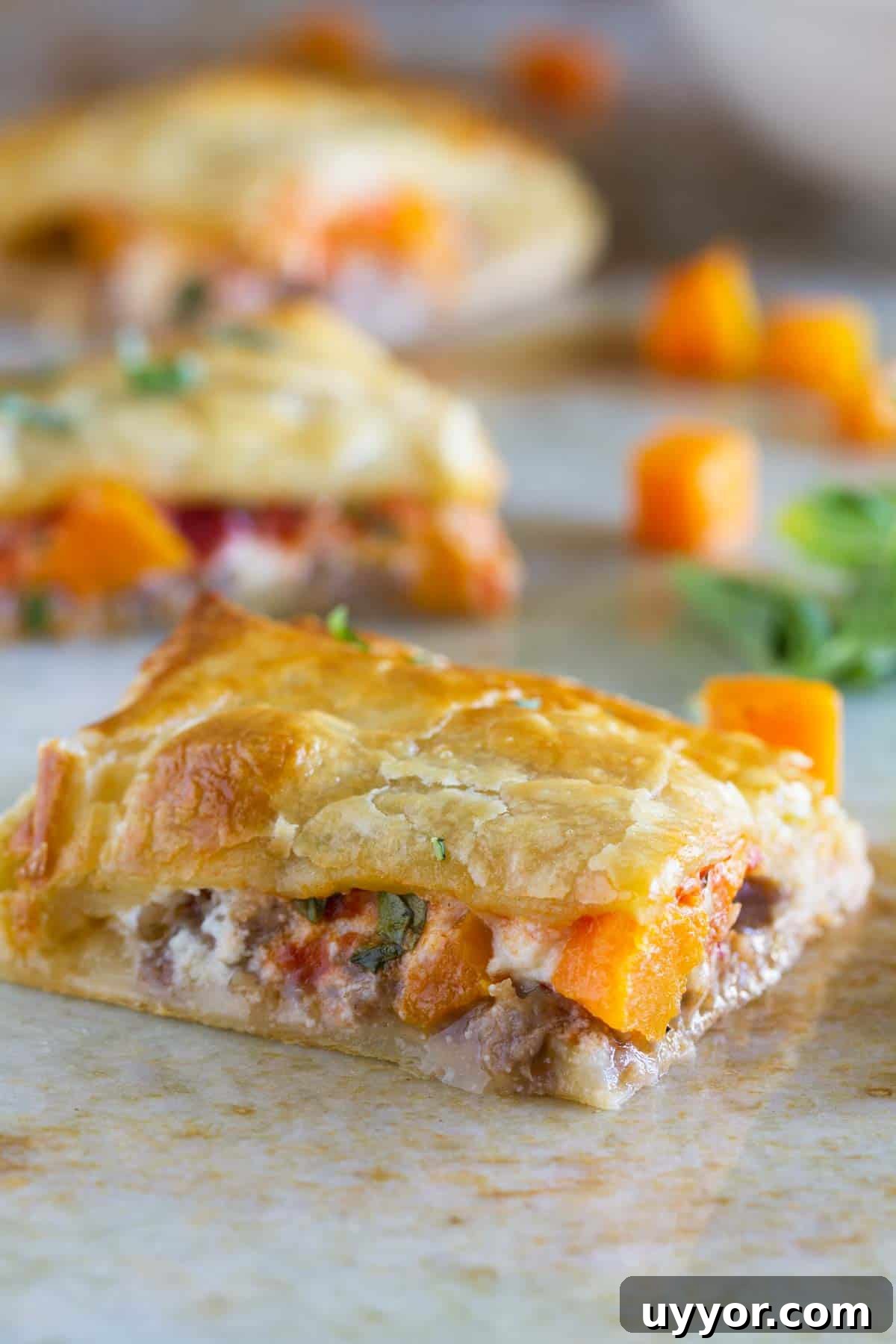 Savory Sausage and Butternut Squash Slab Pie Recipe 5 Slice of Sausage and Butternut Squash Slab Pie.