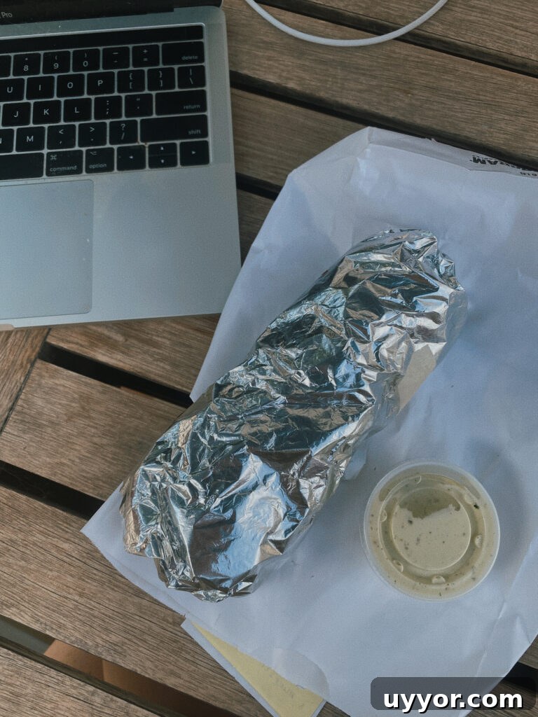 Skiers' Breakfast Burrito — Beaumont Bakery Favorites 2 breakfast burrito in tinfoil