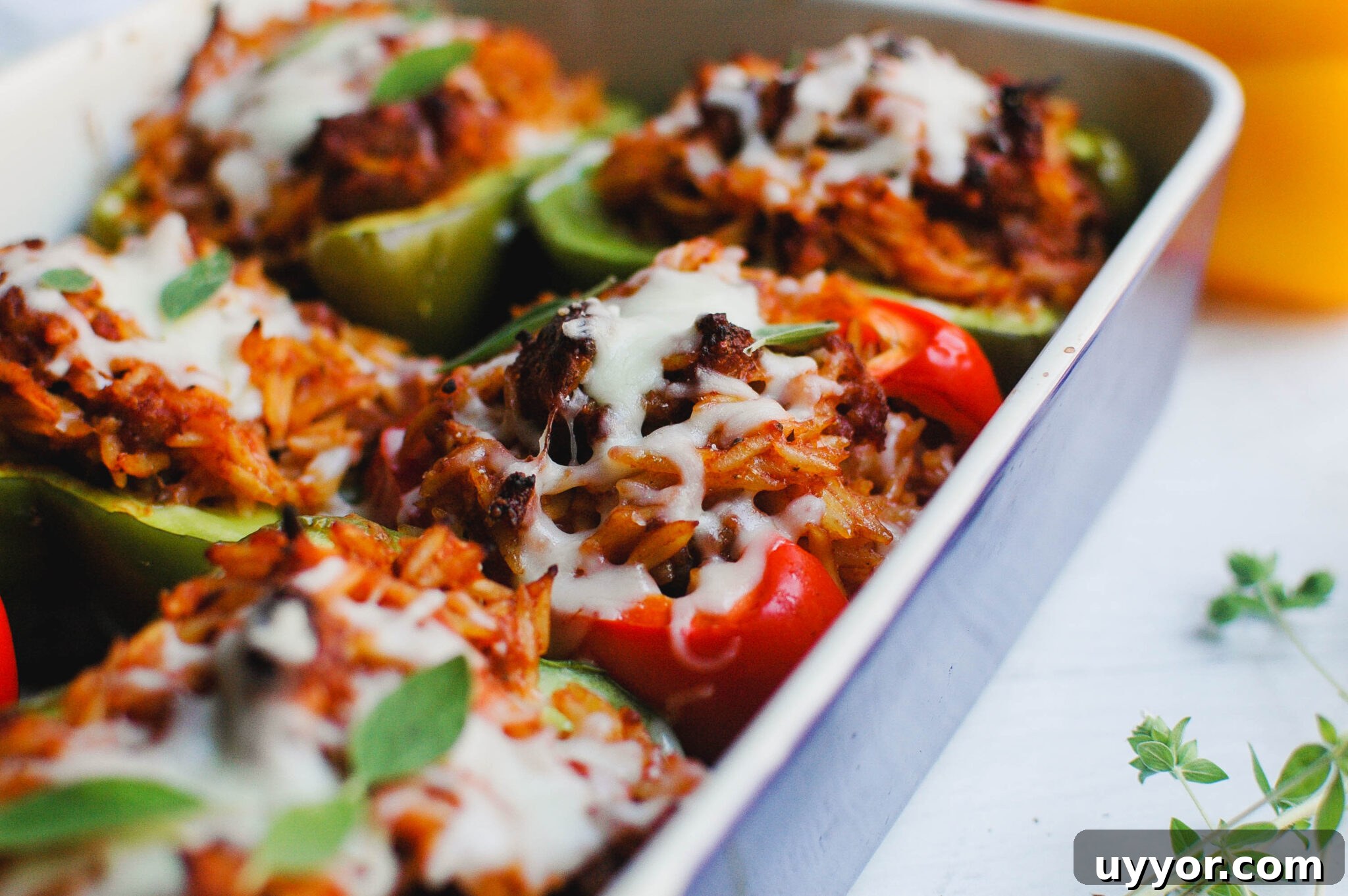 Sausage and Orzo Stuffed Peppers